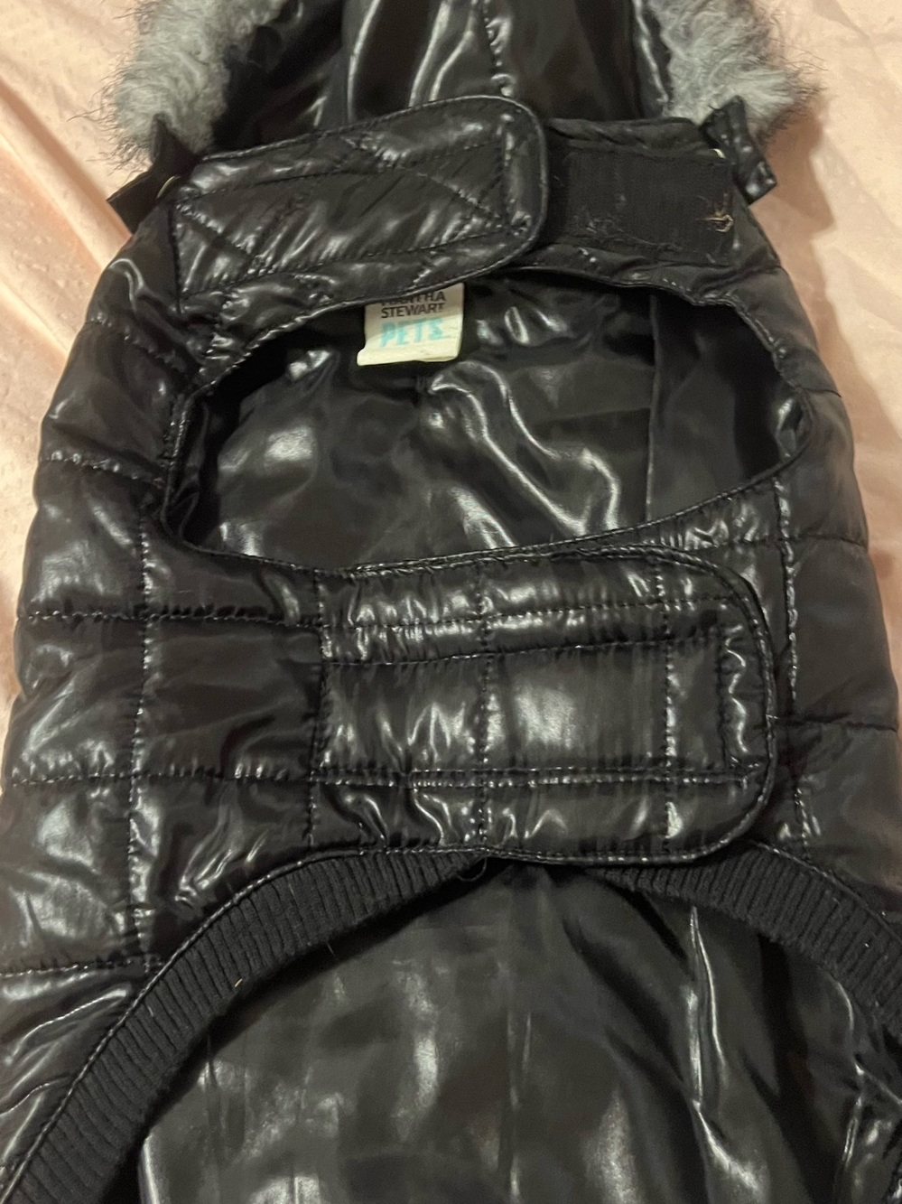 Black Puffer Dog Jacket with Faux-Fur Trim